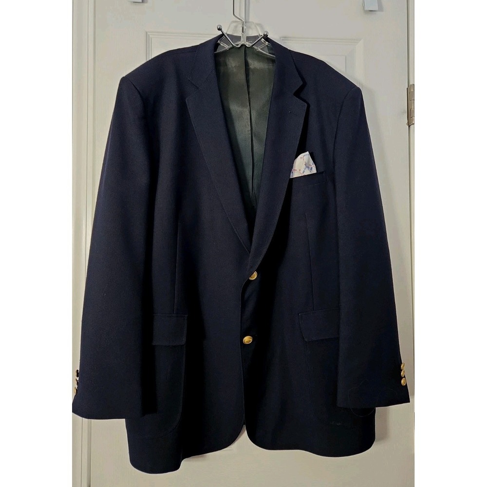 Vtg David Taylor 48L Navy Blue Gold Button Wool Blend Blazer Sport‎ Coat Jacket